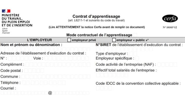 CERFA 10103 10 Formulaire Pour Un Contrat Dapprentissage