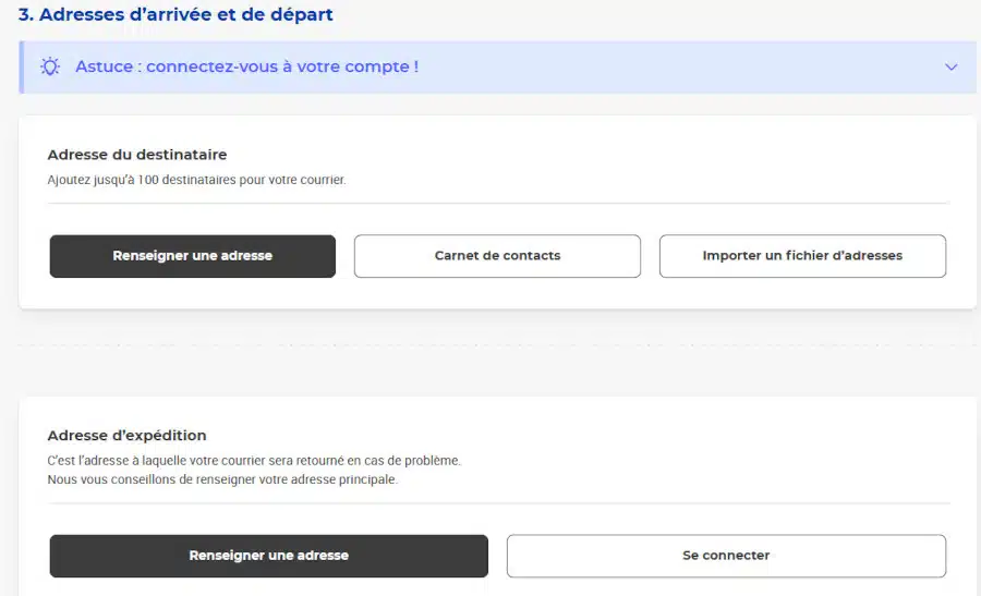 Comment sélectionner l'adresse du destinataire et de l'expéditeur ?