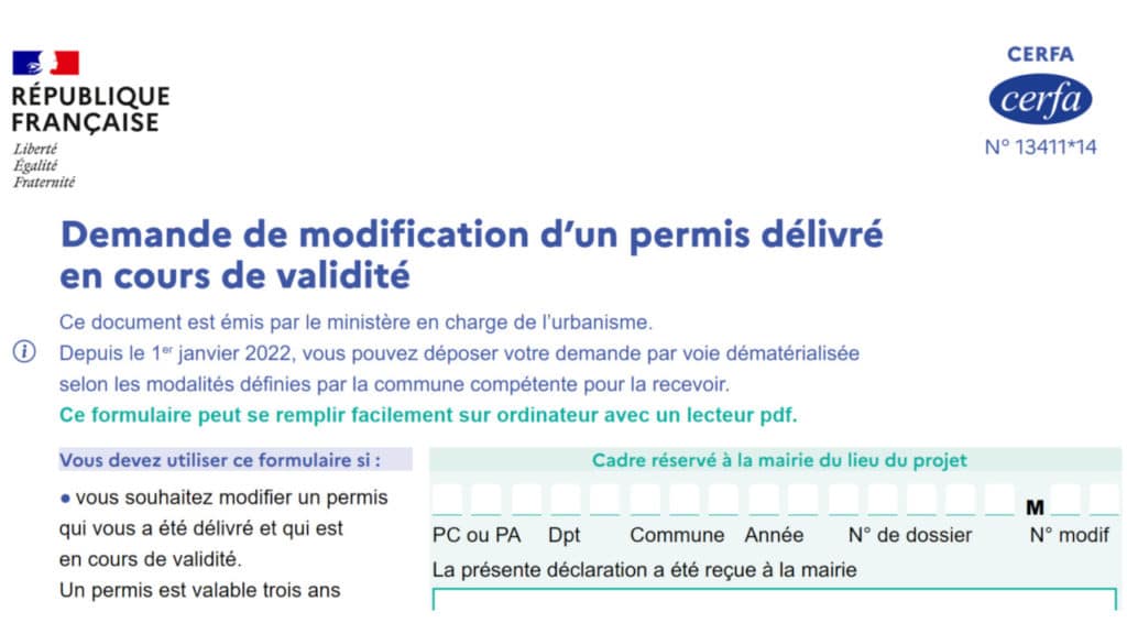 Cerfa 13409*13 : permis de construire ou d'aménager