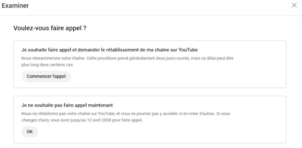 Étape intermédiaire dans sa réclamation auprès de YouTube