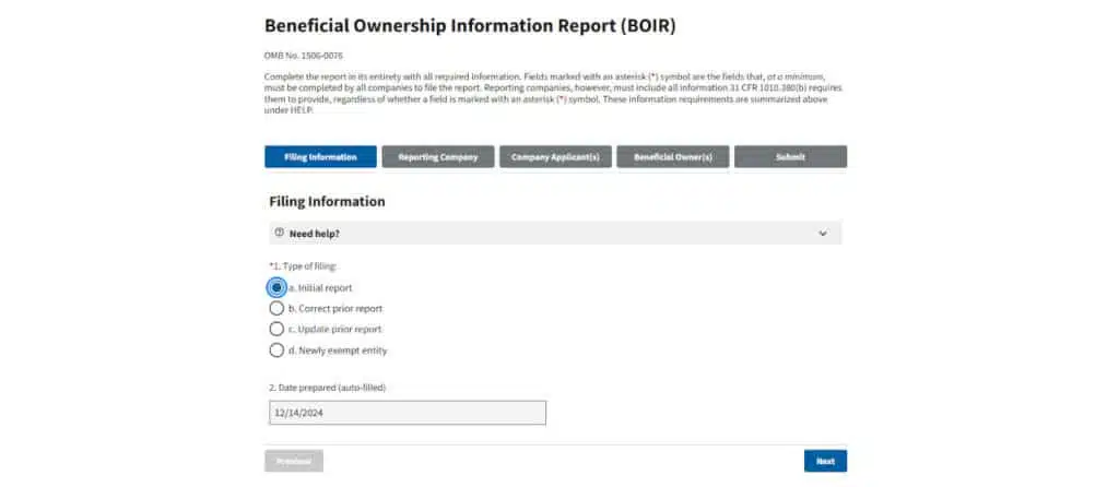 1ʳᵉ étape pour la déclaration des bénéficiaires effectifs d’une LLC aux USA pour la Corporate Transparency Act