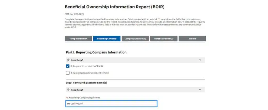 2° étape pour déclarer les bénéficiaires effectifs d’une LLC aux USA pour la Corporate Transparency Act