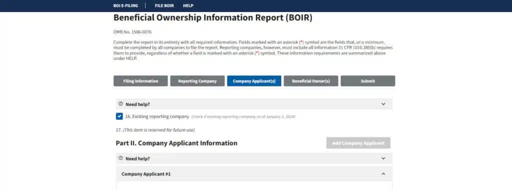 3° étape pour déclarer les bénéficiaires effectifs d’une LLC aux USA pour la Corporate Transparency Act