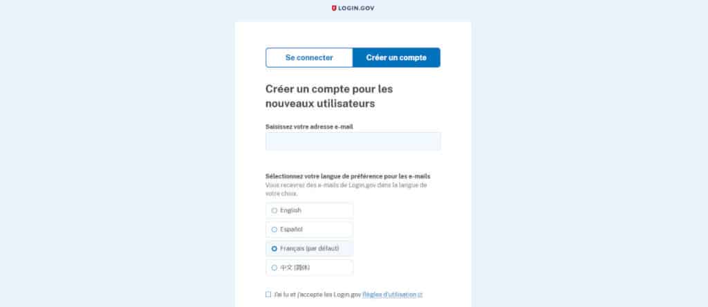 La création d'un compte sur Login.gov est indispensable